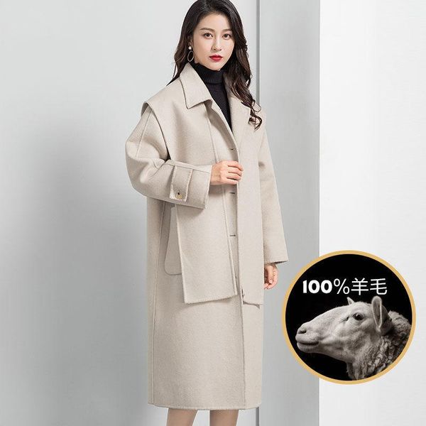 

women's wool & blends cloth coat female winter clothes han edition shawl hooded windbreaker long knee-length woolen, Black