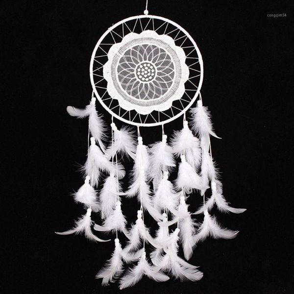 

fshion originality big white dreamcatcher wind chimes style pearl feather pendant dream catcher gift new 20201