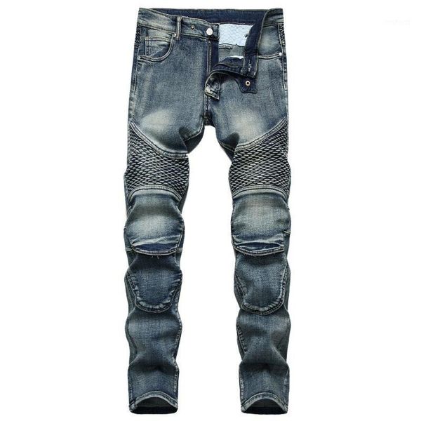 

2020 classic pants men's ripped street hip hop punk stretch bike jeans trendy holes straight denim trousers1, Blue