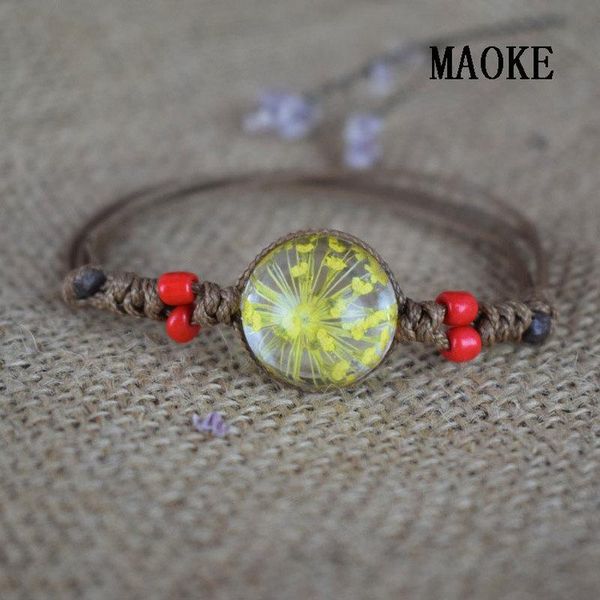 

charm bracelets promotional original crafts eternal dried flower time gem jewelry braided fashion for women's gifts, Golden;silver
