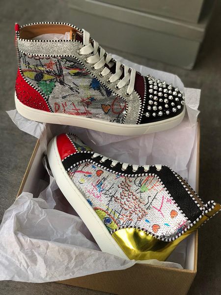 

лучшее качество красная нижняя обувь кроссовки мужские шипы обувь rantus orlato paillette высокие верхние серебряные шипы glliter graffiti р, Black