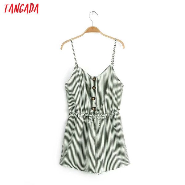 Tangada Mulheres Verdes Playsuits Striped Spaghetti Strap mangas Senhoras Senhoras Verão Verão Casual Chic Jumpsuits JA16 T200704