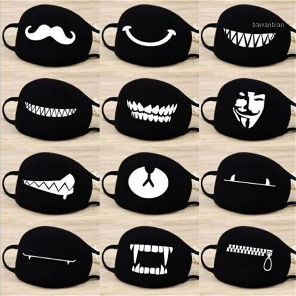 

factory fashion cartoon pattern solid black cotton mask cute 3d print half face mouth muffle party masks outdoor cycling