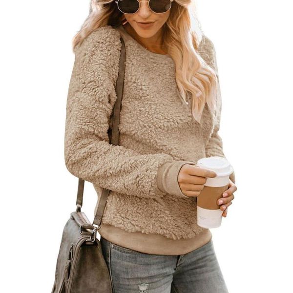 

2020 новый шерпа вытягивает свитер teddy flece теплый пуловер двухсторонний флис пушистые топы зима повседневная уличная одежда, White;black