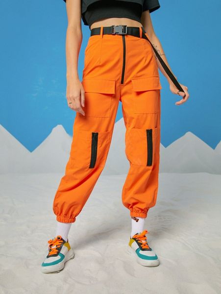 

romwe zip up cargo joggers q5qg#, Black;white