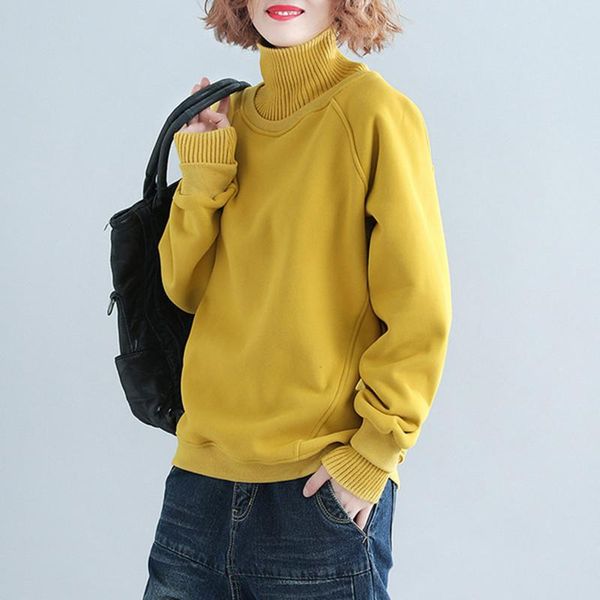 

yourseason 2021 new casual ladies fake two pieces hoodie loose women simple pullover thicken sweatshirts solid color, Black