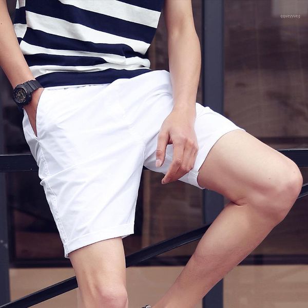 

men's shorts men casual cotton breathable mid drawstring knee length solid ruched black light blue fashion short binhiiro1, White;black