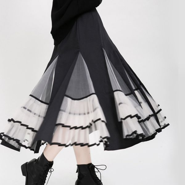 

eam] high waist black organza split pleated temperament half-body skirt women fashion tide new spring autumn 2020 19a-a180 q1209