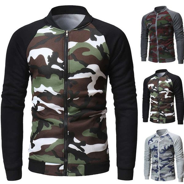 

men's slim stand collar camouflage matching sweater 3803, Gray