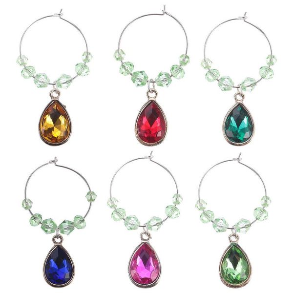 

6pcs lovely water drop shape glass markers cup identifier party cup sign