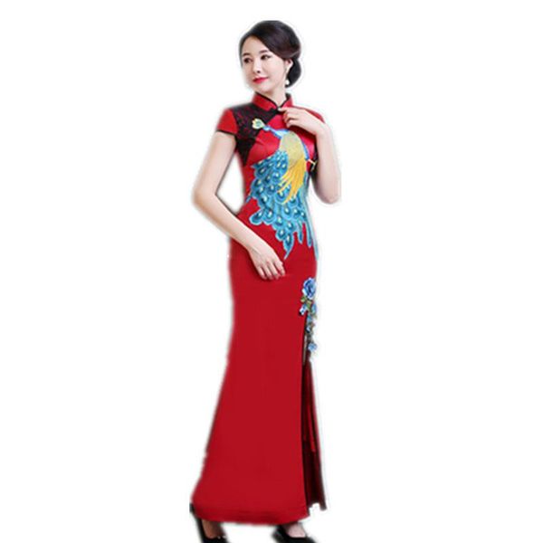 

ethnic clothing plus size 3xl 4xl 5xl chinese vintage embroidery lady qipao fashion handmade button cheongsam novelty formal dress, Red