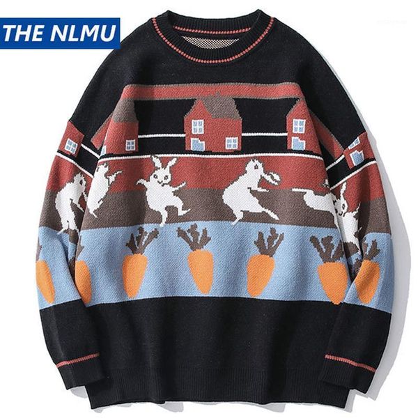 

winter cartoon print knitted christmas sweaters streetwear men women hip hop casual harajuku pullover knitwear outwear wy3761, White;black