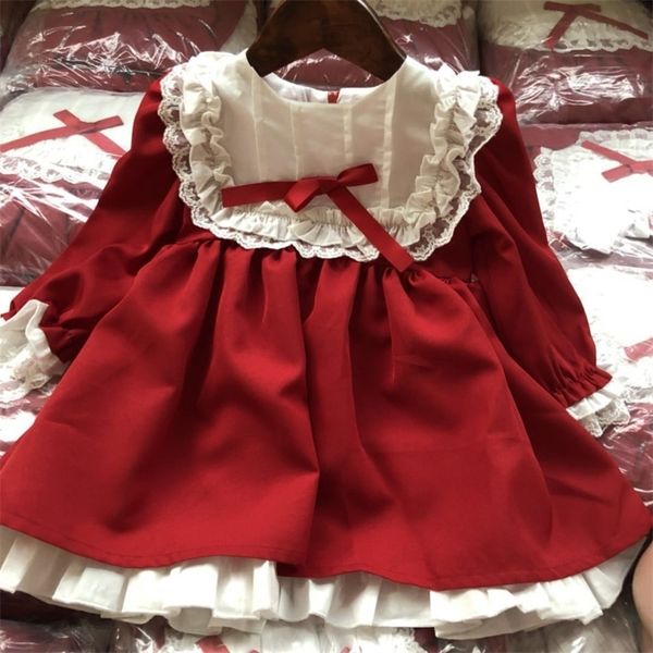 

autumn baby girls red dress christmas vestidos vintage long sleeve princess dresses party birthday elegant kids girls dresses y200102, Red;yellow