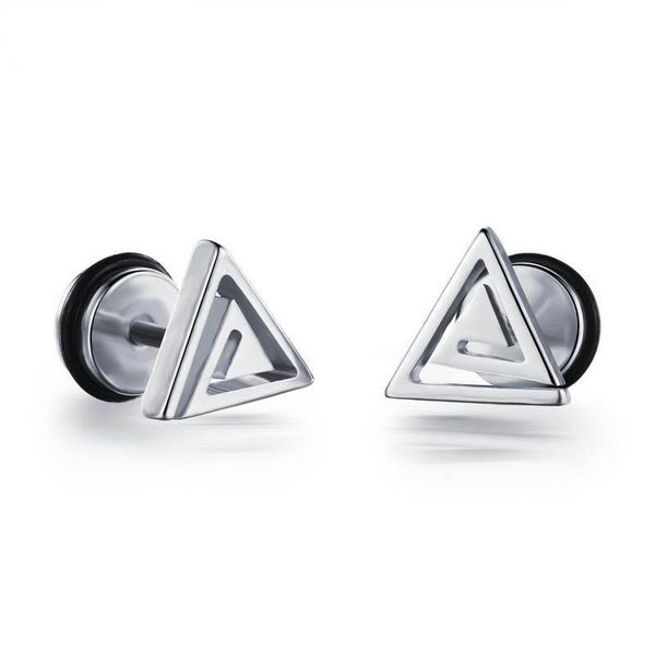 

stud triangle screw earring for men boy gold black silver color hip-hop punk earrings ear fashion male jewelry, Golden;silver