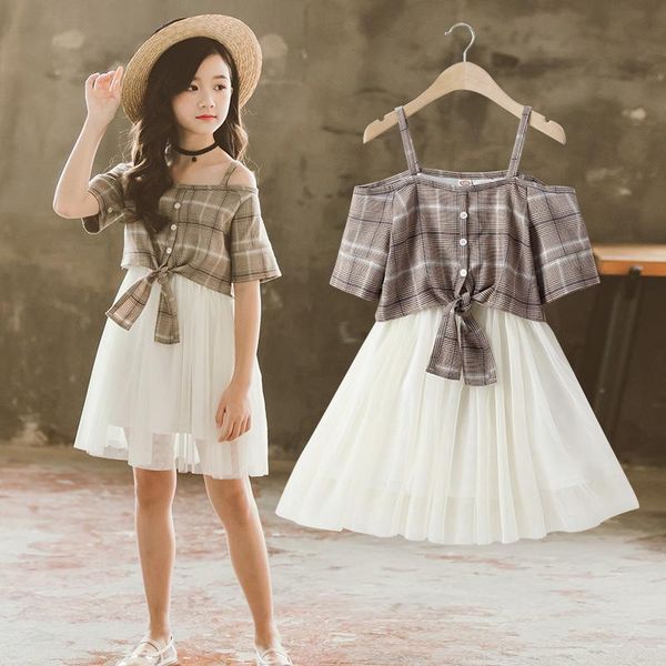 

girl's dresses girl dress 2021 summer for children clothing fake two-piece design 4-12 year fashion girls party clothes, Red;yellow