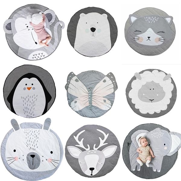 

floor 90cm kids game mats round carpet rugs cotton animals play mat newborn infant crawling blanket baby room decor lj201118