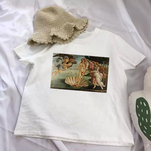 

personality fashion oil painting angel girls ins print summer casual chic vintage fun harajuku loose ulzzang women t-shirt, White