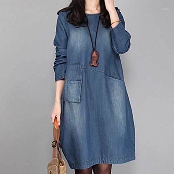

women denim summer dress knee length long sleeve o-neck loose dress with pocket summer dresses 2019 vestidos de verano new1, Black;gray
