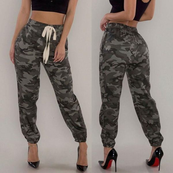 

leosoxs women's camouflage pants autumn casual military army long joggers high waist elastic drawstring trousers femme, Black;white