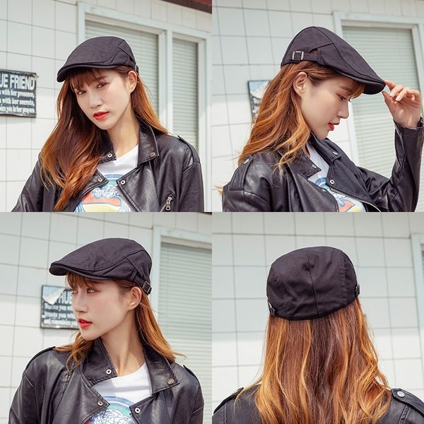 

oemq 2020 womens solid beret wool hat pumpkin letter embroidery women beanie winter warm french artist beanie hat ski cap lovely, Blue;gray