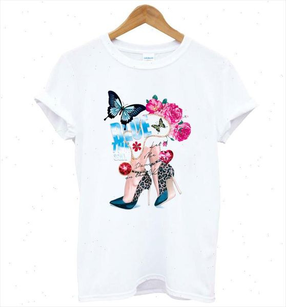 

butterfly flower high hell shoes women tshirt cotton casual t shirt lady yong girl tee better quality drop ship kt 6, White