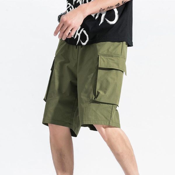 

2020 summer cargo shorts men straight solid casual shorts male elastic waist knee length streetwear mens 4xl 5xl1, White;black
