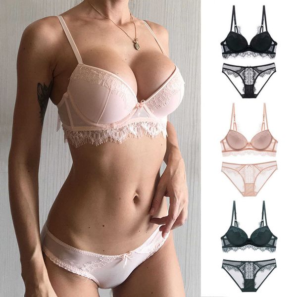 

lace nylon push up set women lingerie bra panties underwear, Black;white