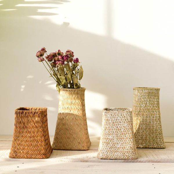 

3 styles creative weave vase pot woven basket for home party decoration dried flowers plant vase room table pastoral decor