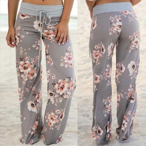 

breeches for women pantalon femme comfy stretch floral print drawstring palazzo wide leg lounge pants women pantalones mujer, Black;white