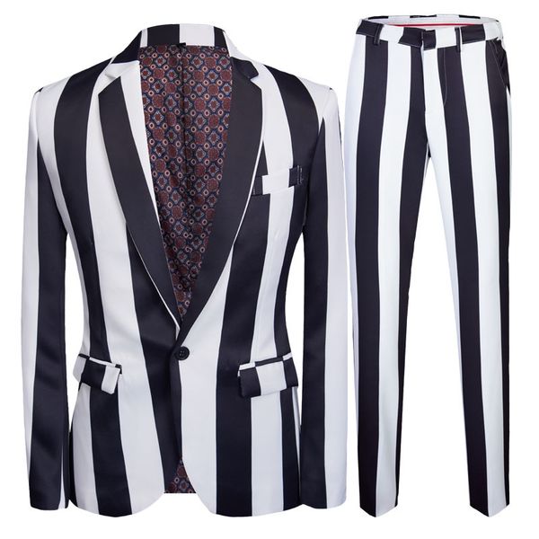 

autumn suit summer costume mariage homme black white grey stripe suit set smoking uomo trajes de hombre smoking masculino q1216, White;black
