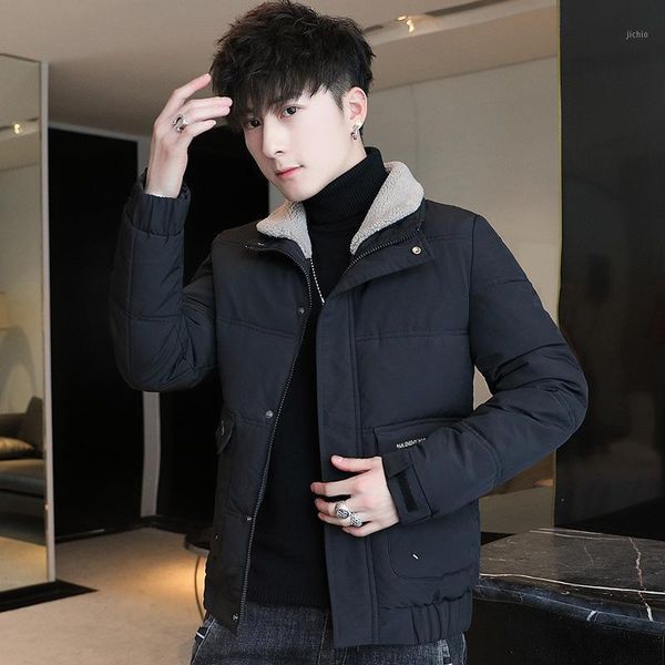 

boutique winter men's short cotton padded jacket korean version slim lapel casual cotton padded jacket for men1, Black