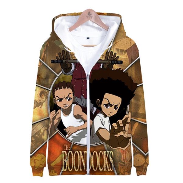 

the boondocks hoodie 3d zipper hoodies women/men long sleeve hooded sweatshirt casual harajuku streetwear oversized clothes, Black