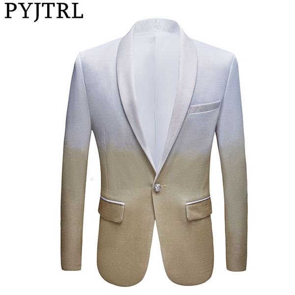 Pyjtrl Mens Fashion Gradient Color Shiny Gold Gold Silver Syl Fit Blazer Stage Singers Suit Giacca da sposa Sposo Prom Tuxedo Costume 201104