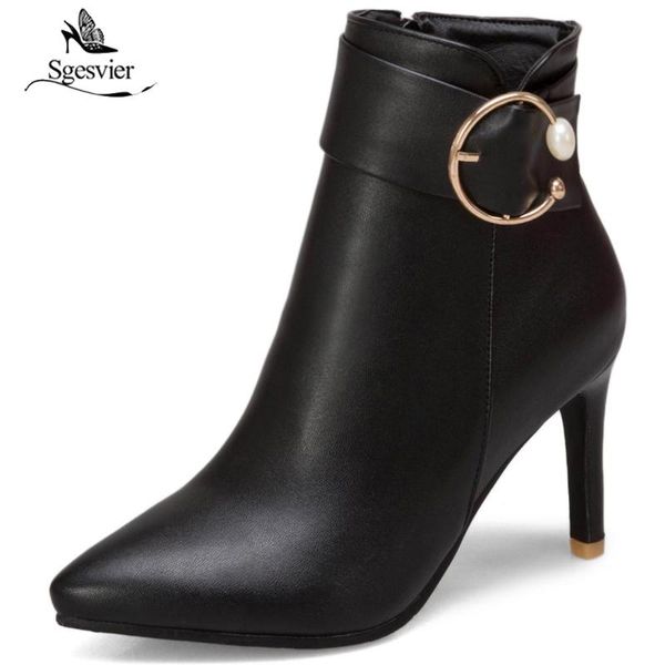 

boots sgesvier fashion sweet style women design pointed toe platform thin high heels ankle party shoes ox975, Black