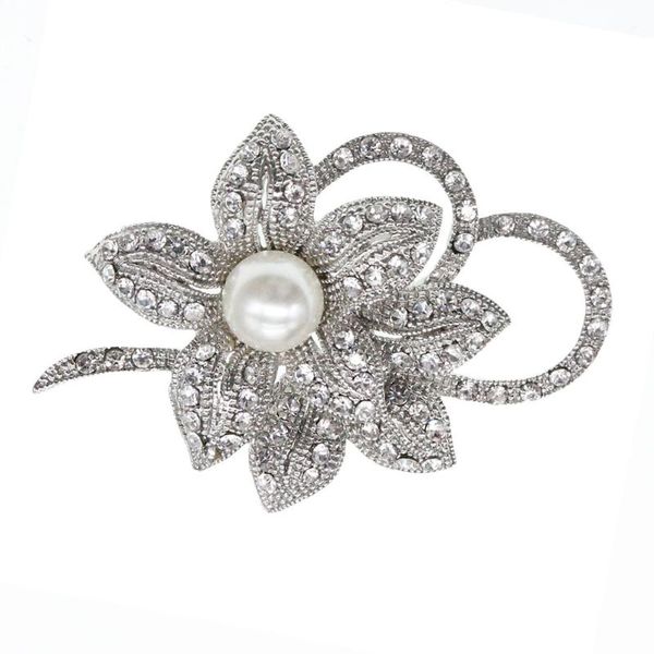 

100pcs/lot fashion bling bling rhinestone crystal pearl flower brooch pin for christmas gift, Gray