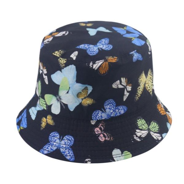 

summer fisherman hat cartoon butterfly print reversible bucket hats women men bucket cap vintage fishing hat, Blue;gray