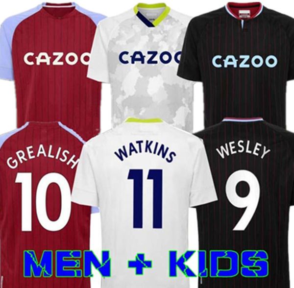 

2020 2021 grealish soccer jerseys mings mcginn wesley kodja el ghazi chester taylor football shirts men kids set uniform jersey, Black;yellow