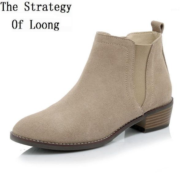 

pure color round toe cow leather winter women boots elastic band square heels high short plush ankle boots zy1709131, Black