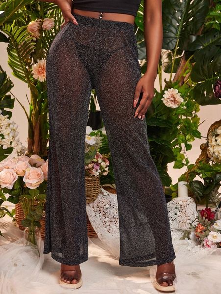 

sxy sheer glitter wide leg pants without panty h9fo#, Black;white
