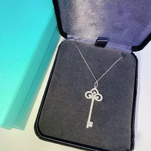 

chains original brand classic key inlaid zircon s925 pendant lady necklace clavicle chain fashion gift, Silver