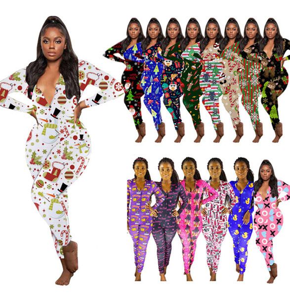 

женщины комбинезон тонкий рождественские буквы напечатаны напечатанные одно цельные брюки мода повседневная домашняя носить v-образным вырез, Black;white