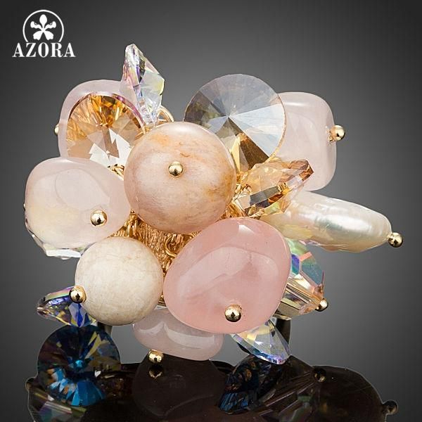

cluster rings azora gorgeous flower gold color austrian crystal adjustable size ring tr0143, Golden;silver