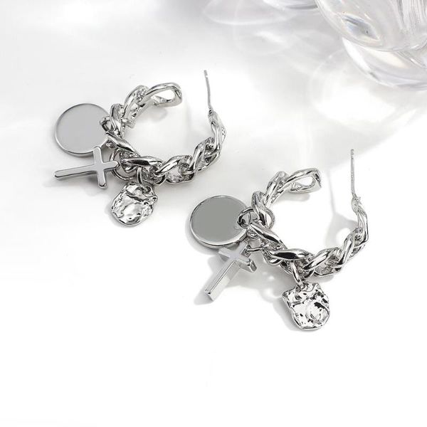 

AENSOA Unique Silver Color Round Cross Lock Pendant Hoop Earrings for Women Small Circle Hoop Earrings Huggies 2020 New Bijoux