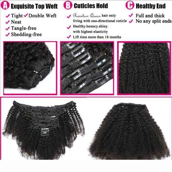 

clip-in hair extensions natural color afro kinky curly brazilian virgin human hair clip on hair products 8-24inch, Black;brown