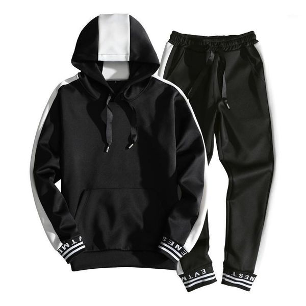 

2020 spring new men sets casual hooded jogger tracksuit male solid letter print sweatsuit mens sportswear hoodies+pants 2pc sets1, Gray