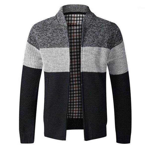 

2020 autumn men's sweater casual long sleeves thickening plus size velvet warm trend shirt sweater jacket coat1, White;black