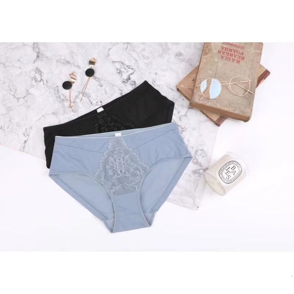 

2019 new high end ice silk medium waist underwear women's pure cotton crotch comfortable briefs, Black;pink