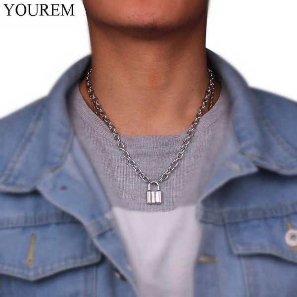 

pendant necklaces 6mm thick stainless steel link 1.5*2.2cm padlock women punk rock hiphop lock necklacelace men gothic naszyjnik choker, Silver