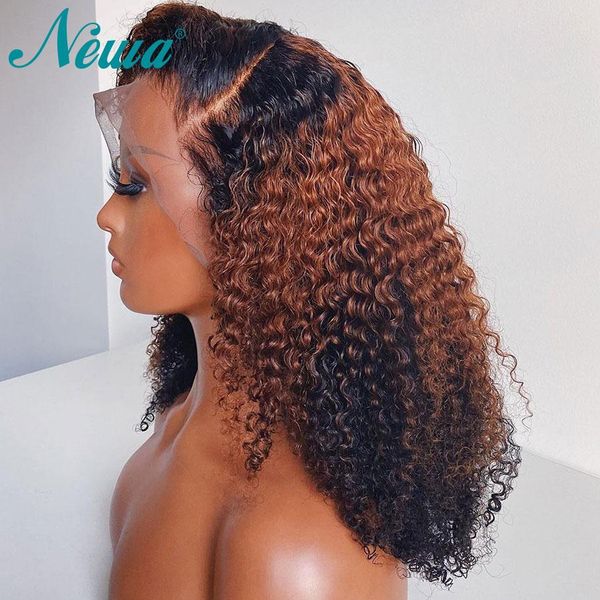 

13x6 curly lace front human hair wigs pre plucked ombre lace front wigs short bob wigs brazilian remy lace frontal wig, Black;brown