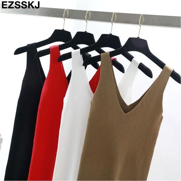 

летние без рукавов длинное вязаное платье женщины тонкий сексуальное трикотажное платье женское разделение элегантная дама длинное прямое пл, Black;gray